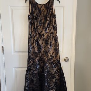 Eliza J Black and Tan Sleeveless Maxi Gown for Weddings